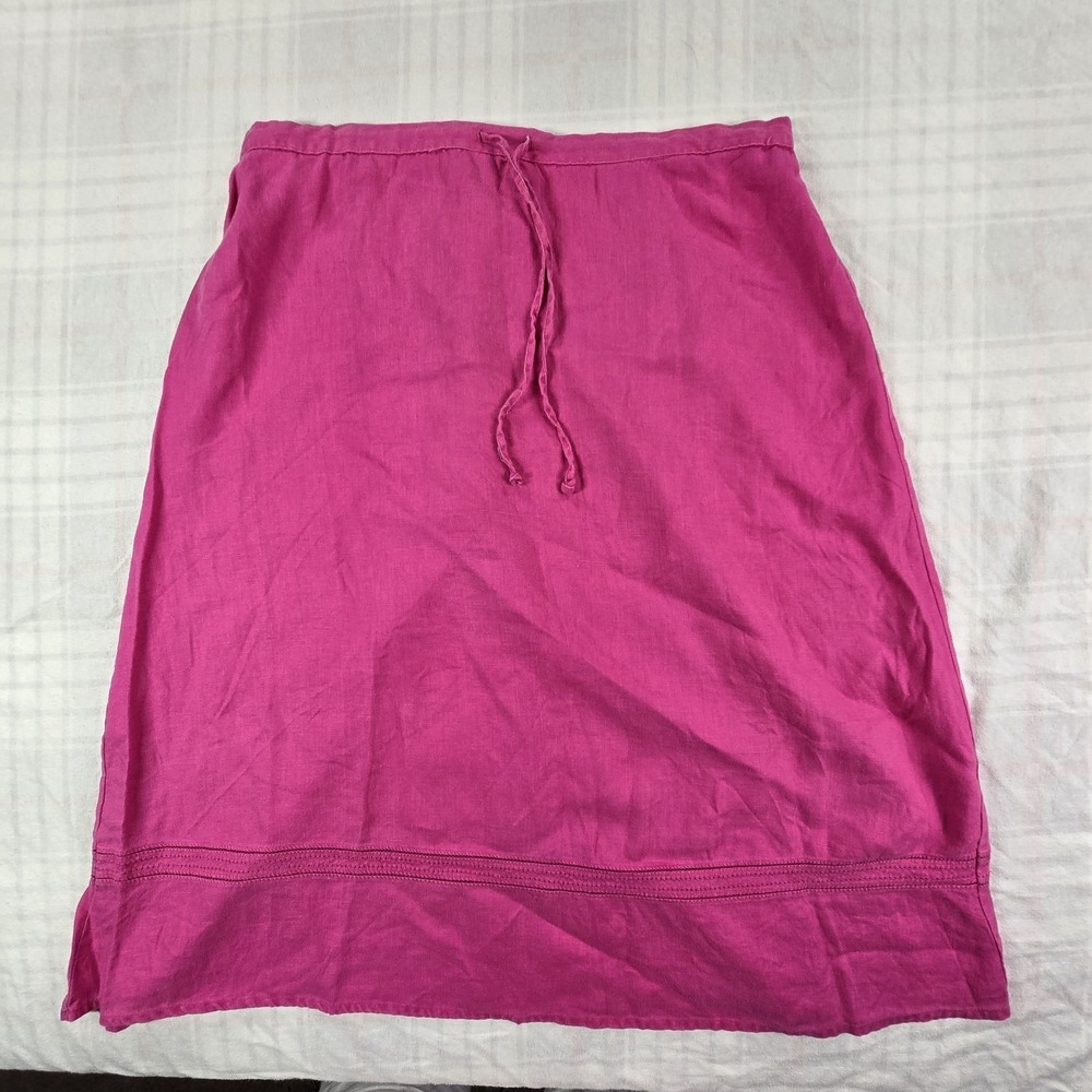 Vintage Choices 100% Linen  A-Line Midi Skirt Fuschia Pink Drawstring Waist 1X